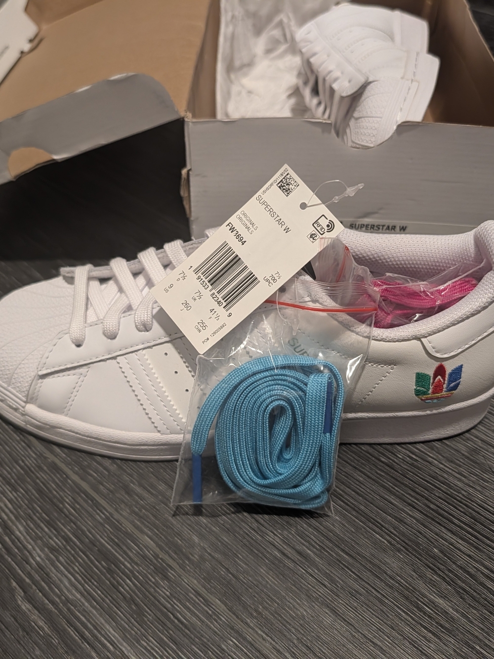 Adidas White Superstar Sneakers with Multicolor Logos - Picture 6 of 11